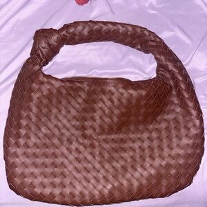 Urban Expressions Brown Woven Knot-Handle Shoulder Bag